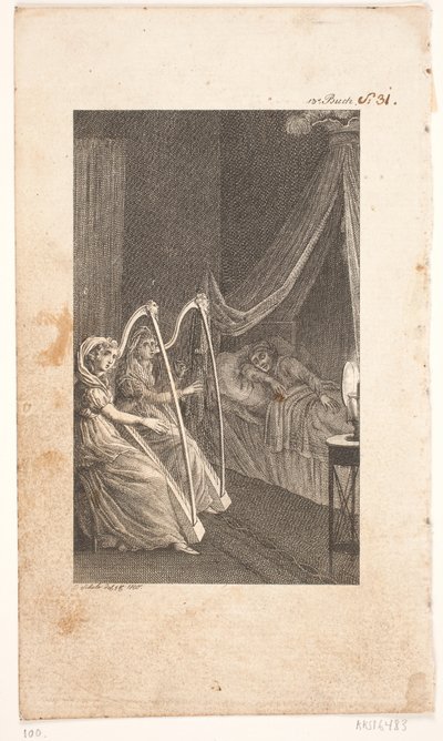 Illustratie met harpisten door Georg Christian Schule