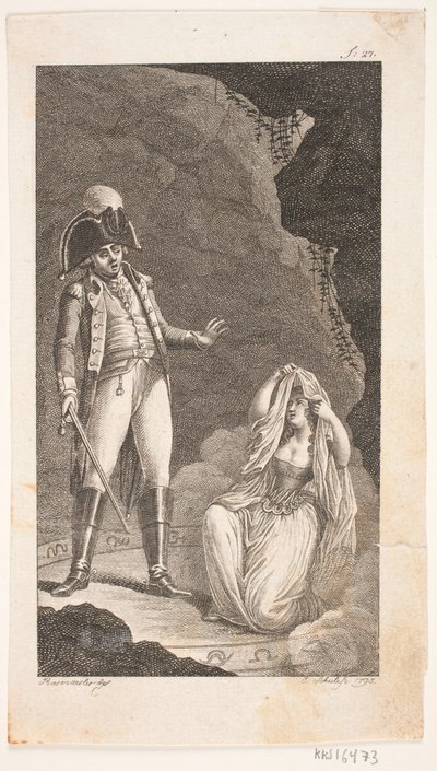 Illustratie met officier en knielende dame door Georg Christian Schule