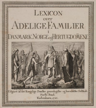 Titelblad voor "Lexicon over adellijke families in Denemarken, Noorwegen en de Hertogdommen" door Georg Christian Schule