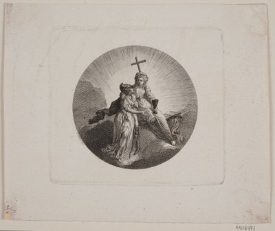 Vignet met Geloof en Minerva door Georg Christian Schule