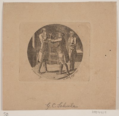 Vignet met Drie Mannen door Georg Christian Schule
