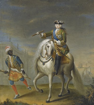 Keizerin Elisabeth 1709-1762 met een Arabische jongen door Georg Christoph Grooth
