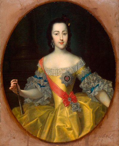 Portret van de Groothertogin Ekaterina Alekseyevna, 1729-1796, ca. 1745 door Georg Christoph Grooth