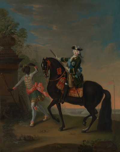 De Keizerin Elizabeth van Rusland te paard, begeleid door een page door Georg Cristoph Grooth