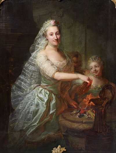 Portret van Magdalena Charlotte von Olthoff als offerpriesteres door Georg David Matthieu