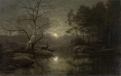 Boslandschap in het Maanlicht door Georg Eduard Otto Saal