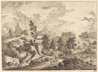 Landschap met de Rijzende Zon en een Ruiter met Begeleider door Georg Eisenmann