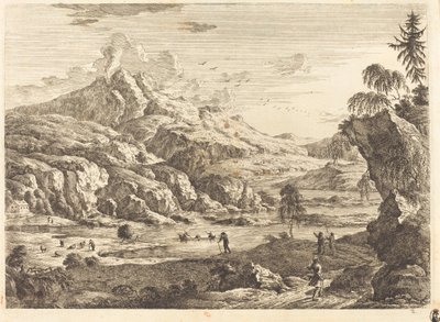 Bergachtig Rivierlandschap met Figuren door Georg Eisenmann