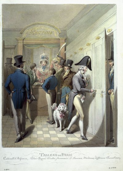 Het kantoor van het Théâtre Français, uit Tableau de Paris door Georg Emanuel Opitz