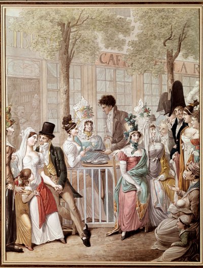 Het terras van het café de la Rotonde in Parijs in 1814. Lithografie door George Emanuel Opitz (1775-1841). Parijs, Musee Carnavalet door Georg Emanuel Opitz