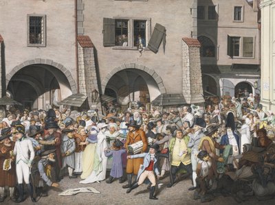 Drukke markt, Praag, 1804 door Georg Emanuel Opiz