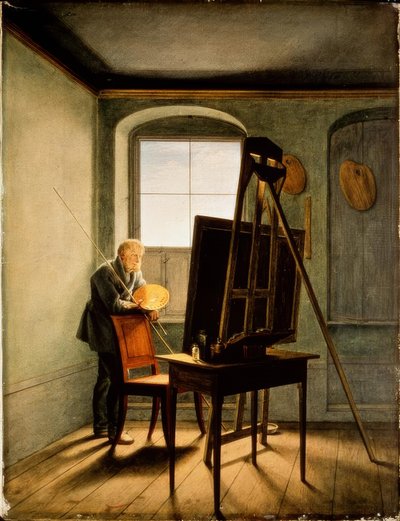 Caspar David Friedrich in zijn atelier door Georg Friedrich Kersting
