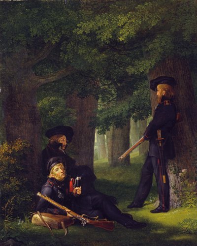Duits: Theodor Körner, Friedrich Friesen en Heinrich Hartmann op de voorpost door Georg Friedrich Kersting