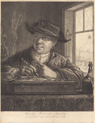 Zelfportret met een spin in het raam door Georg Friedrich Schmidt
