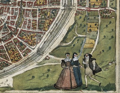 Civitatis Orbis Terrarum (Theatrum orbis terrarum), 1572-1617, Parijs (1572). Linkeronderdetail. Volume I. Ets. Spanje. Castilië en León. Salamanca. Universiteit van Salamanca. door Georg Hogenberg Franz (1535 90) & Ortelius Abraham (1527 98) Braun
