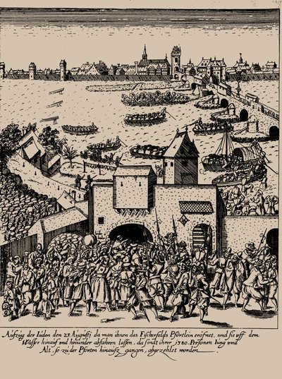De Fettmilch-opstand. Verdrijving van de joden uit Frankfurt op 23 augustus 1614, ca. 1616-1617 door Georg Keller
