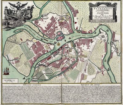 Kaart van Sint-Petersburg (Rusland) door Georg Matthäus Seutter