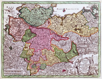 Kaart van Noord-Duitsland, uit een atlas door Georg Matthäus Seutter