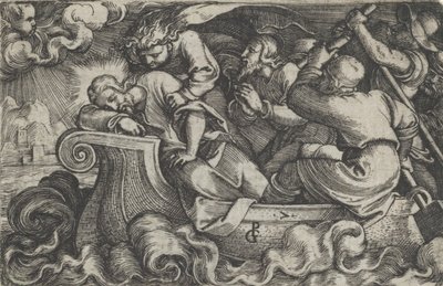 Christus Slapend Tijdens de Storm op het Meer van Tiberias, uit Het Verhaal van Christus, 1534-35 door Georg Pencz