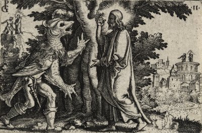Christus verleid door de duivel in de woestijn door Georg Pencz