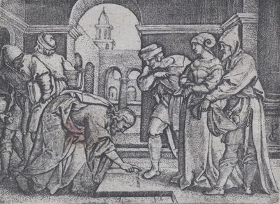 Christus en de overspelige vrouw door Georg Pencz
