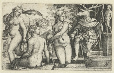 Diana verandert Acteon voor straf in een hert door Georg Pencz
