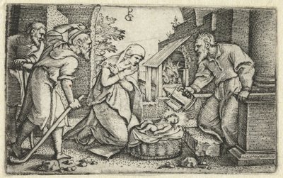 Geboorte van Christus en aanbidding van herders door Georg Pencz
