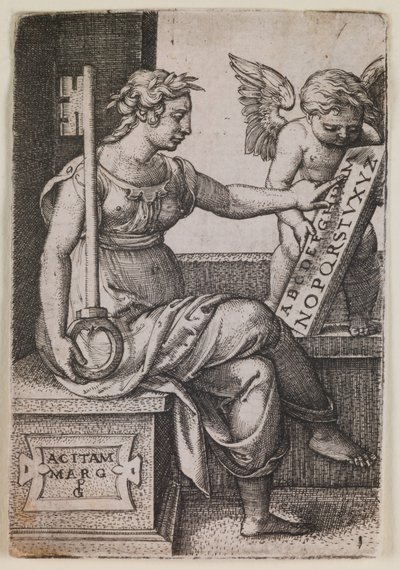 Grammatica, uit de serie "De vrije kunsten", ca.1541 (gravure) door Georg Pencz