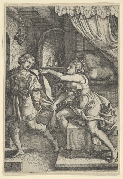 Jozef en de vrouw van Potifar, uit Het verhaal van Jozef, 1546 door Georg Pencz