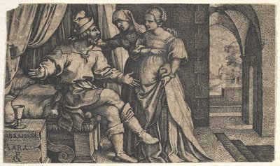 Sarah presenteert Hagar aan Abraham, uit de serie door Georg Pencz