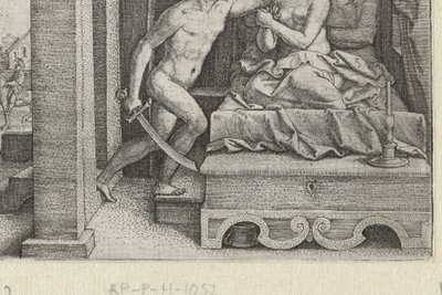Sextus verkracht Lucretia onder bedreiging met zwaard Verhalen uit vroege Romeinse geschiedenis (serie titel) door Georg Pencz