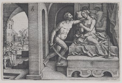 Tarquinius verkracht Lucretia, uit Scènes uit de Romeinse geschiedenis door Georg Pencz