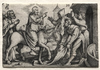 Het leven van Jezus Christus: Christus gaat Jeruzalem binnen door Georg Pencz