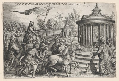 De triomf van kuisheid op liefde, uit de Triomfen van Petrarca door Georg Pencz
