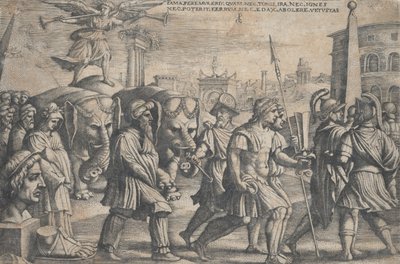 De triomf van roem op kuisheid, uit De triomfen van Petrarca door Georg Pencz