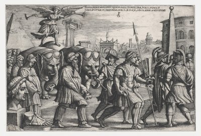 De triomf van roem op kuisheid, uit De Triomfen van Petrarca door Georg Pencz