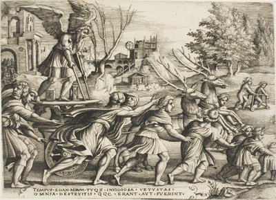 De triomf van de tijd, plaat vier uit De Triomfen van Petrarca door Georg Pencz