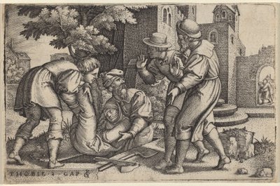 Tobias begraaft een van de kinderen van Israël door Georg Pencz