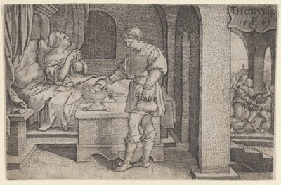 Tobiolus Brengt een Verzoenend Offer, uit Het Verhaal van Tobias, 1543 door Georg Pencz