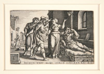 Tobit verblind, pl. 3 uit de serie Het verhaal van Tobit door Georg Pencz