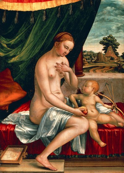 Venus en Cupido door Georg Pencz (circa 1500-1550), olieverf op paneel, 47x34 cm, circa 1528 door Georg Pencz
