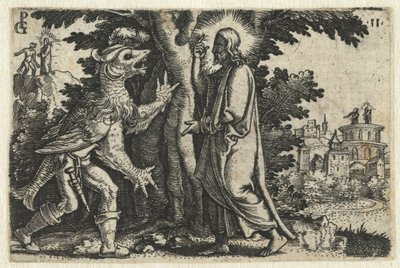 Verzoeking van Christus door de duivel door Georg Pencz