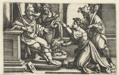 Vrouw verklaart onder ede haar onschuld door Georg Pencz