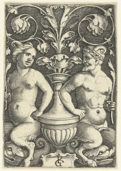 Vrouwelijke en mannelijke sater door Georg Pencz
