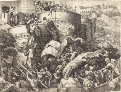 De inname van Cartagena door Georg Pencz after Giulio Romano