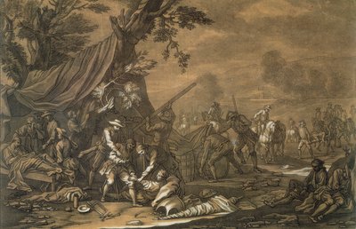 Militair chirurg op het slagveld tijdens de Spaanse Successieoorlog, 1707, gegraveerd door Christian Rugendas (1708-81) door Georg Philipp I Rugendas