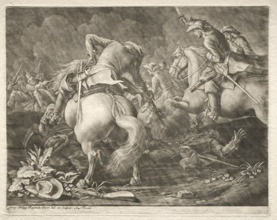 Schermutseling tussen Pruisische en Hongaarse Huzaren door Georg Philipp I Rugendas