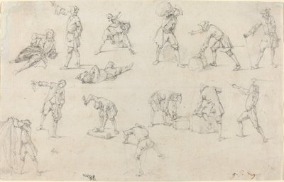 Studies van soldaten in het kamp door Georg Philipp Rugendas
