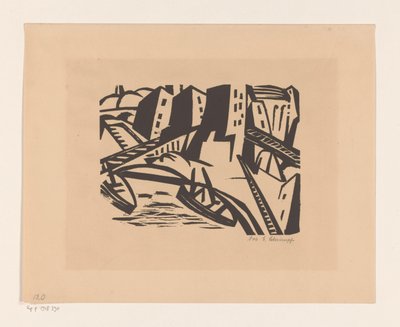 Boten aan een kade in de stad door Georg Schrimpf (signed by artist)