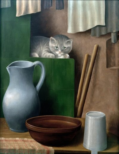 Stilleven met kat door Georg Schrimpf